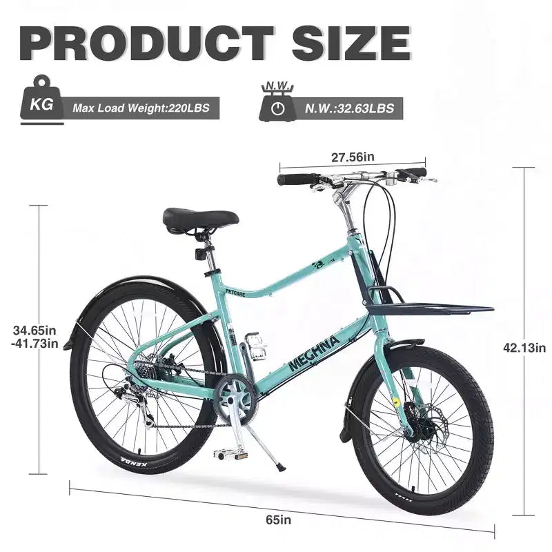 Bicicletta cargo Whisen 26 con 7 velocità, telaio in lega di alluminio, freni a doppio disco per donne e uomini