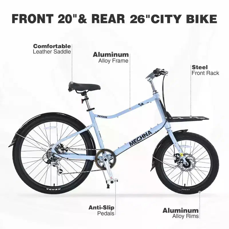 Bicicletta cargo Whisen 26 con 7 velocità, telaio in lega di alluminio, freni a doppio disco per donne e uomini