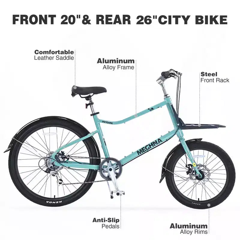 Bicicletta cargo Whisen 26 con 7 velocità, telaio in lega di alluminio, freni a doppio disco per donne e uomini