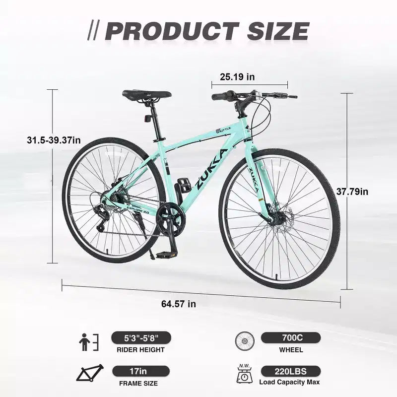 Bicicletta da strada Whisen 28, bici ibrida da città con telaio in lega di alluminio Shimano a 7 velocità, doppi freni a disco