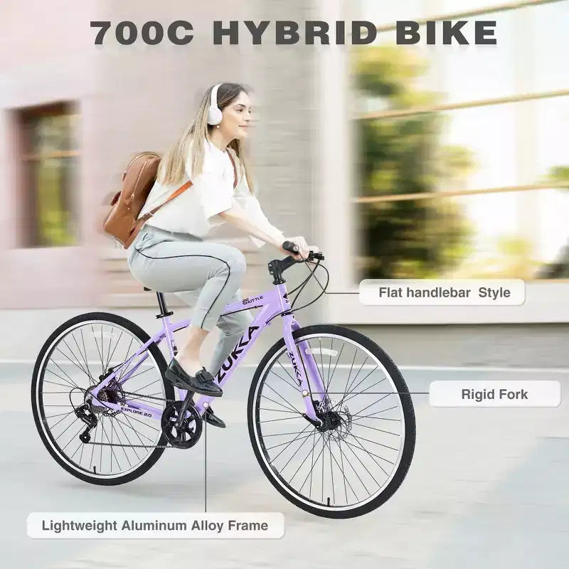 Bicicletta da strada Whisen 28, bici ibrida da città con telaio in lega di alluminio Shimano a 7 velocità, doppi freni a disco