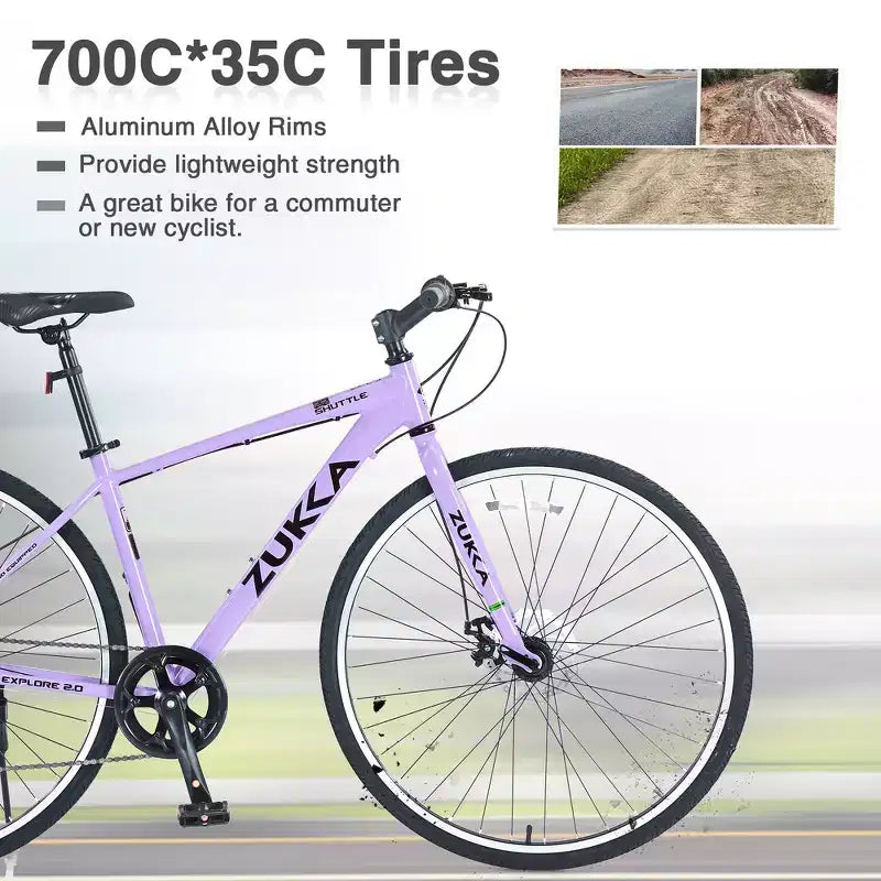 Bicicletta da strada Whisen 28, bici ibrida da città con telaio in lega di alluminio Shimano a 7 velocità, doppi freni a disco