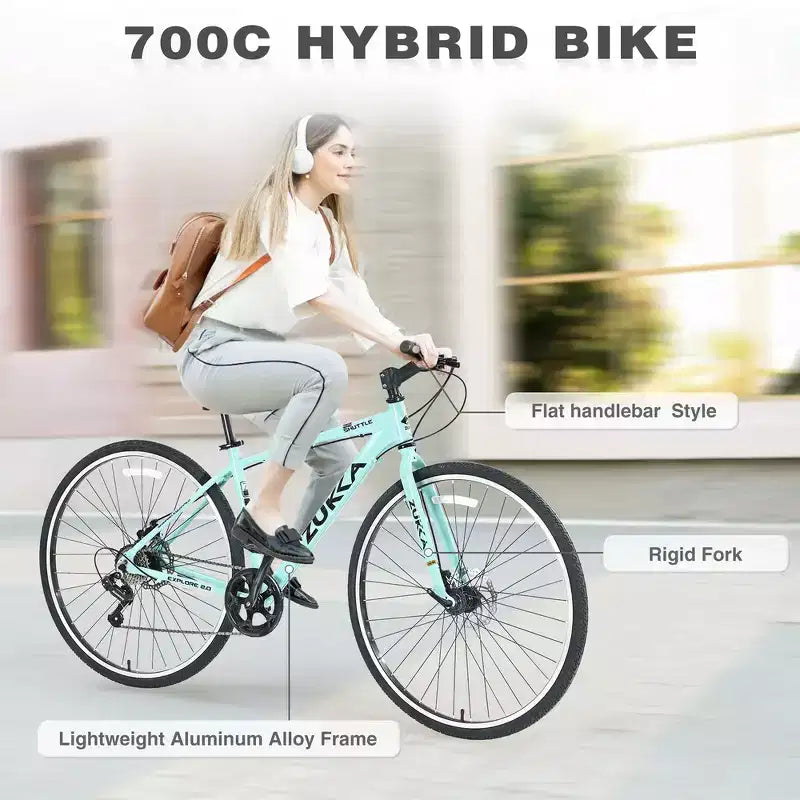 Bicicletta da strada Whisen 28, bici ibrida da città con telaio in lega di alluminio Shimano a 7 velocità, doppi freni a disco