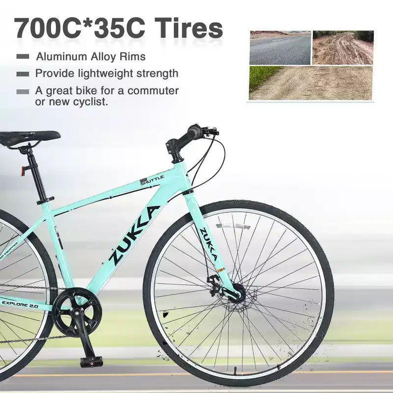 Bicicletta da strada Whisen 28, bici ibrida da città con telaio in lega di alluminio Shimano a 7 velocità, doppi freni a disco