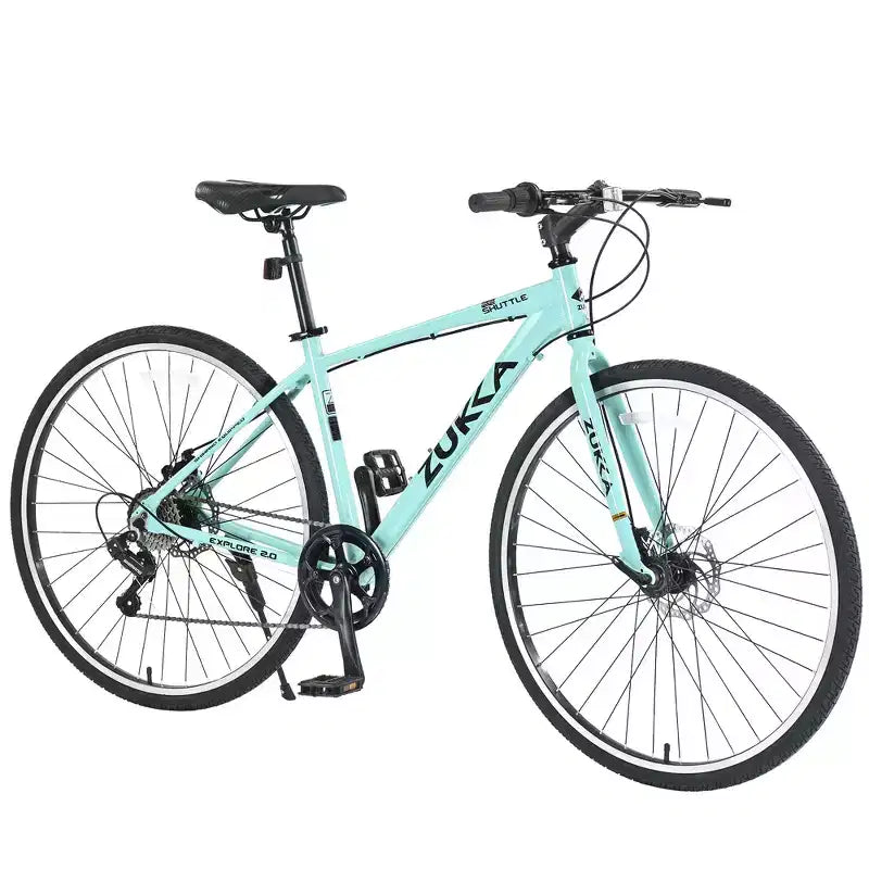 Bicicletta da strada Whisen 28, bici ibrida da città con telaio in lega di alluminio Shimano a 7 velocità, doppi freni a disco