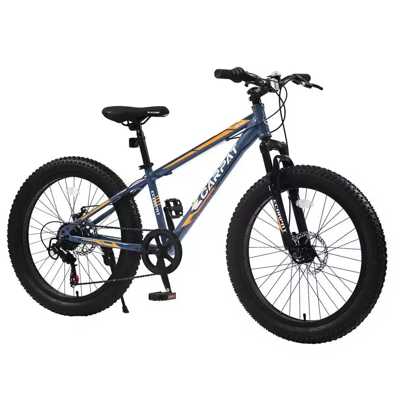 Bicicletta Okak 24" Fat Tire con Sospensione Anteriore, Mountain Bike a 7 Velocità con Freno a Disco e Telaio in Acciaio ad Alto Tenore di Carbonio, Bici da Trail per Pendolari