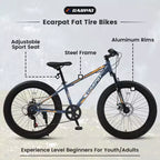 Bicicletta Okak 24" Fat Tire con Sospensione Anteriore, Mountain Bike a 7 Velocità con Freno a Disco e Telaio in Acciaio ad Alto Tenore di Carbonio, Bici da Trail per Pendolari