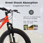 Bicicletta Okak 24" Fat Tire con Sospensione Anteriore, Mountain Bike a 7 Velocità con Freno a Disco e Telaio in Acciaio ad Alto Tenore di Carbonio, Bici da Trail per Pendolari