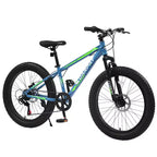 Bicicletta Okak 24" Fat Tire con Sospensione Anteriore, Mountain Bike a 7 Velocità con Freno a Disco e Telaio in Acciaio ad Alto Tenore di Carbonio, Bici da Trail per Pendolari