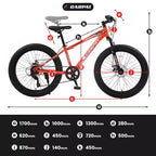 Bicicletta Okak 24" Fat Tire con Sospensione Anteriore, Mountain Bike a 7 Velocità con Freno a Disco e Telaio in Acciaio ad Alto Tenore di Carbonio, Bici da Trail per Pendolari