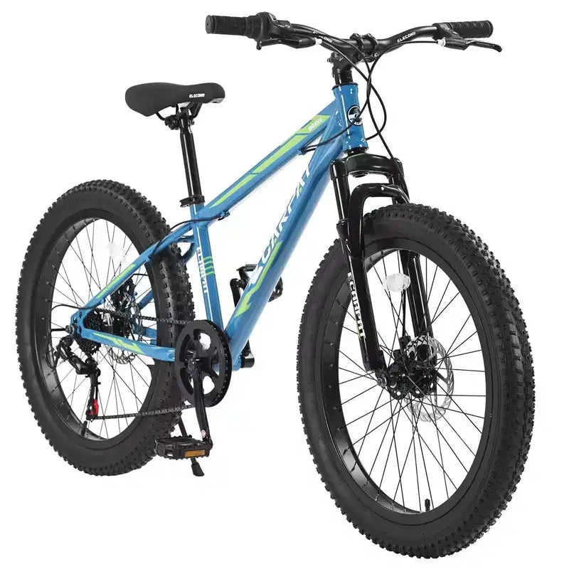 Bicicletta Okak 24" Fat Tire con Sospensione Anteriore, Mountain Bike a 7 Velocità con Freno a Disco e Telaio in Acciaio ad Alto Tenore di Carbonio, Bici da Trail per Pendolari
