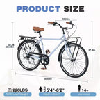 Okak 26IN Biciclette Cruiser Vintage con Cavalletto in Metallo, Bici da Pendolare per Adulti con Telaio in Metallo e Carter Catena, Bicicletta per Pendolarismo, Viaggio