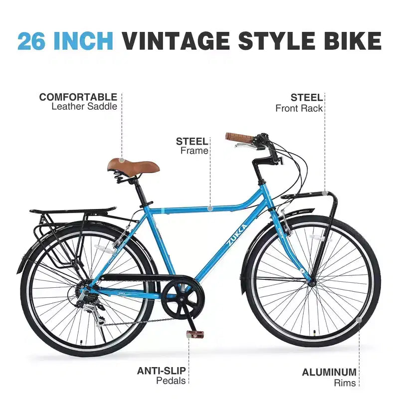Okak 26IN Biciclette Cruiser Vintage con Cavalletto in Metallo, Bici da Pendolare per Adulti con Telaio in Metallo e Carter Catena, Bicicletta per Pendolarismo, Viaggio