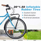 Okak 26IN Biciclette Cruiser Vintage con Cavalletto in Metallo, Bici da Pendolare per Adulti con Telaio in Metallo e Carter Catena, Bicicletta per Pendolarismo, Viaggio