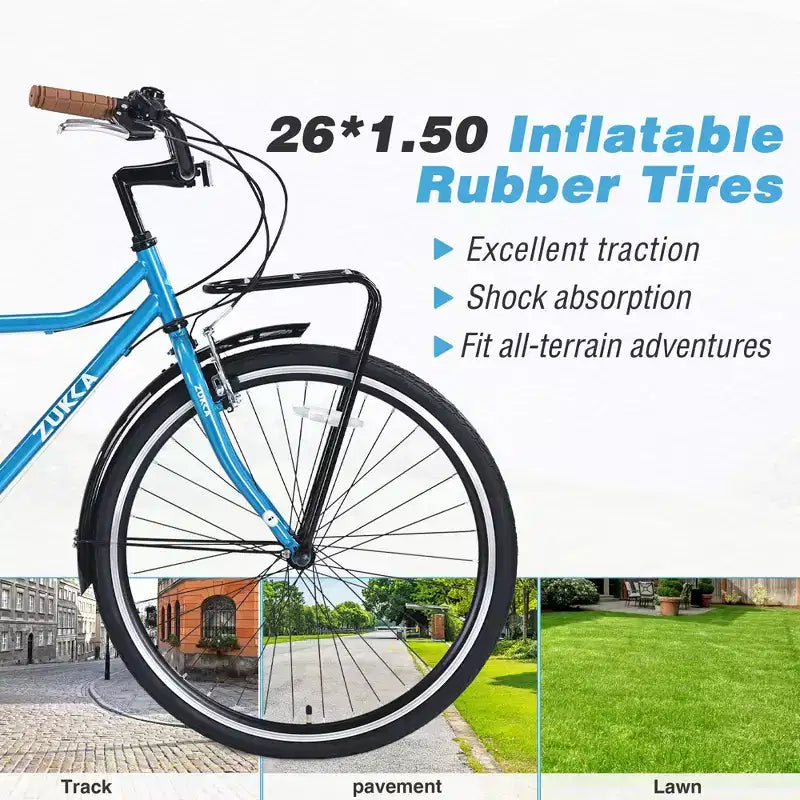 Okak 26IN Biciclette Cruiser Vintage con Cavalletto in Metallo, Bici da Pendolare per Adulti con Telaio in Metallo e Carter Catena, Bicicletta per Pendolarismo, Viaggio