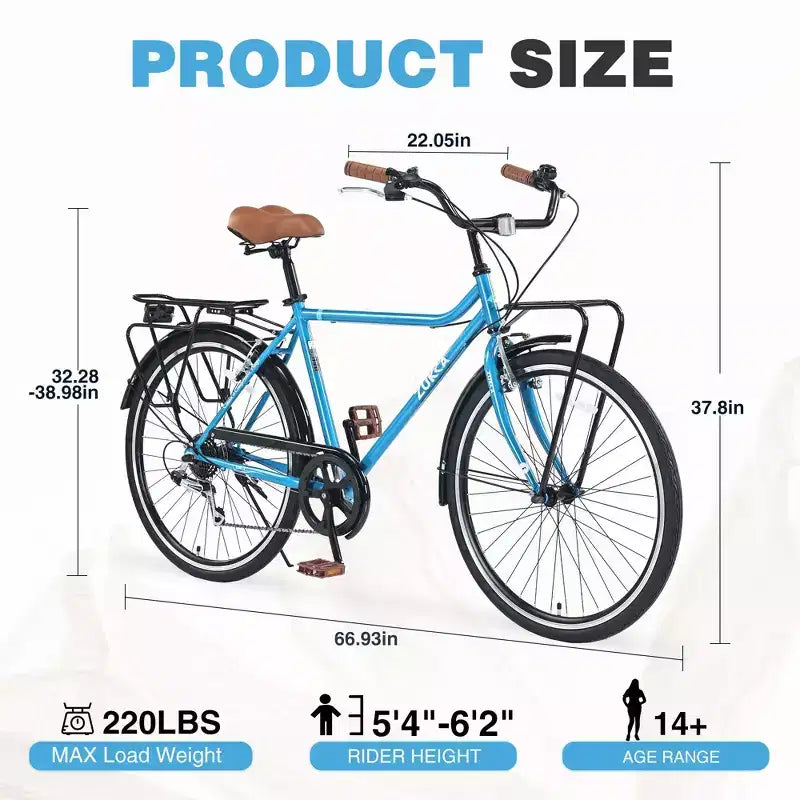 Okak 26IN Biciclette Cruiser Vintage con Cavalletto in Metallo, Bici da Pendolare per Adulti con Telaio in Metallo e Carter Catena, Bicicletta per Pendolarismo, Viaggio
