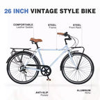 Okak 26IN Biciclette Cruiser Vintage con Cavalletto in Metallo, Bici da Pendolare per Adulti con Telaio in Metallo e Carter Catena, Bicicletta per Pendolarismo, Viaggio