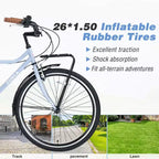 Okak 26IN Biciclette Cruiser Vintage con Cavalletto in Metallo, Bici da Pendolare per Adulti con Telaio in Metallo e Carter Catena, Bicicletta per Pendolarismo, Viaggio
