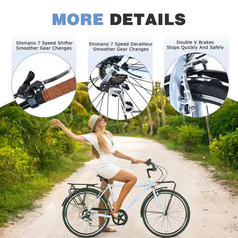 Okak 26IN Biciclette Cruiser Vintage con Cavalletto in Metallo, Bici da Pendolare per Adulti con Telaio in Metallo e Carter Catena, Bicicletta per Pendolarismo, Viaggio