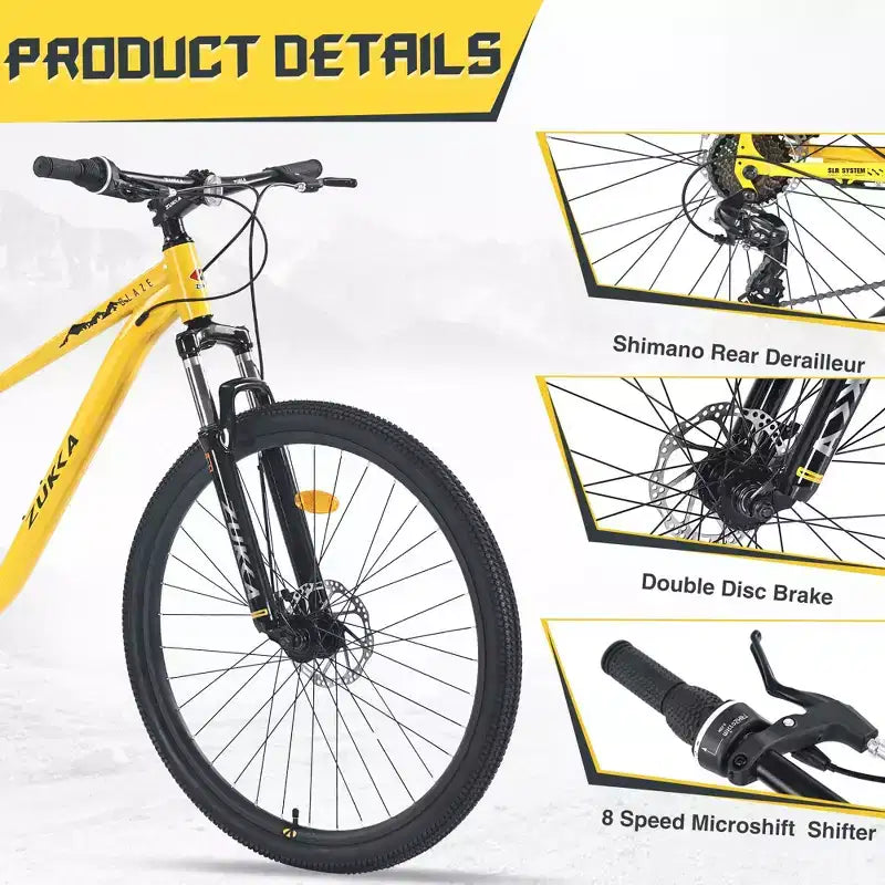 Okak Bicicletta da montagna 27,5 pollici, 8 velocità, con sospensione anteriore, mountain bike per bambini con doppi freni a disco, bici con telaio in acciaio per bambini e adulti