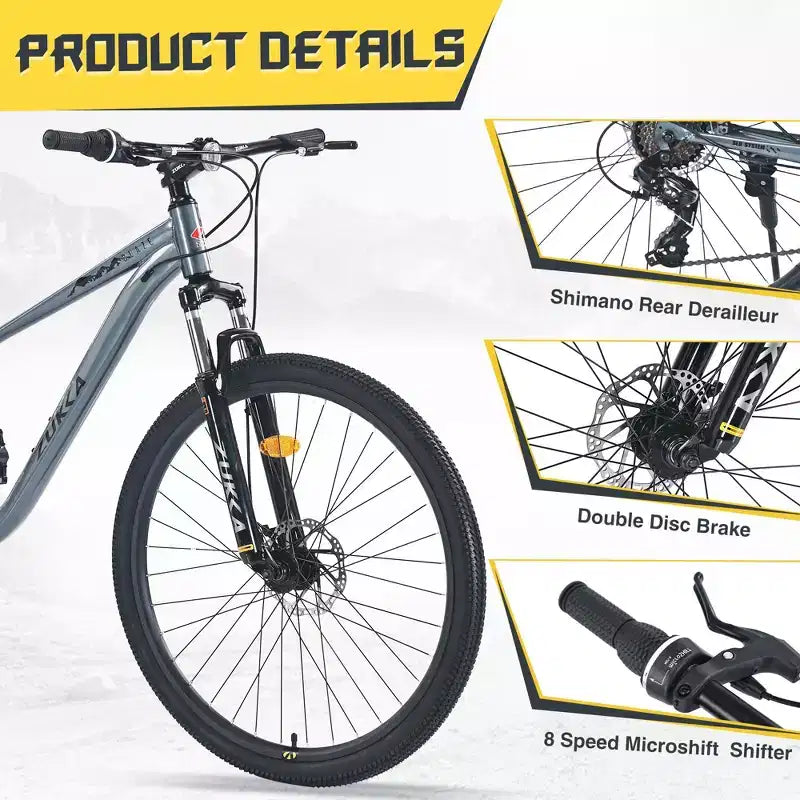 Okak Bicicletta da montagna 27,5 pollici, 8 velocità, con sospensione anteriore, mountain bike per bambini con doppi freni a disco, bici con telaio in acciaio per bambini e adulti