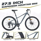 Okak Bicicletta da montagna 27,5 pollici, 8 velocità, con sospensione anteriore, mountain bike per bambini con doppi freni a disco, bici con telaio in acciaio per bambini e adulti