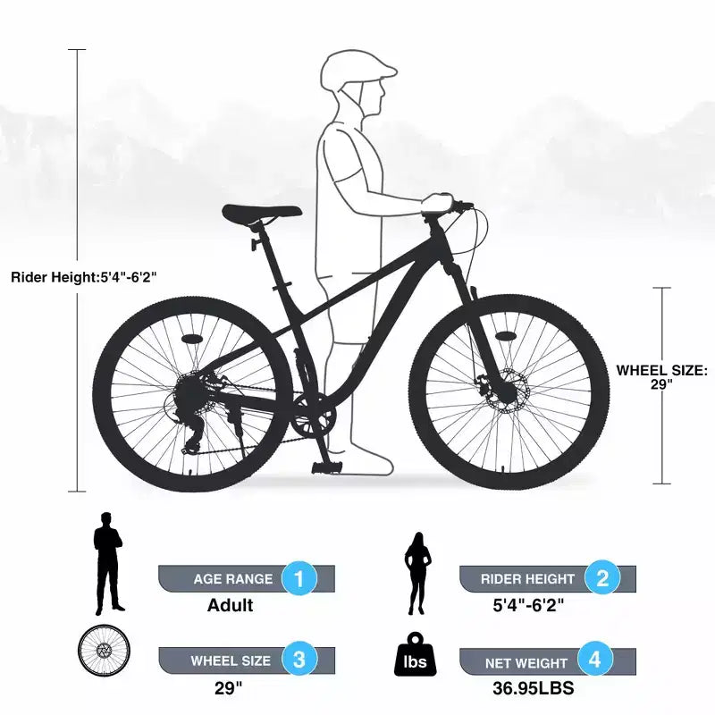 Okak 29IN Mountain Bike a Velocità Singola, Bici per Adulti con Telaio in Acciaio e Sospensione Anteriore, Bici da Uomo per Pendolarismo, Viaggi, Montagna
