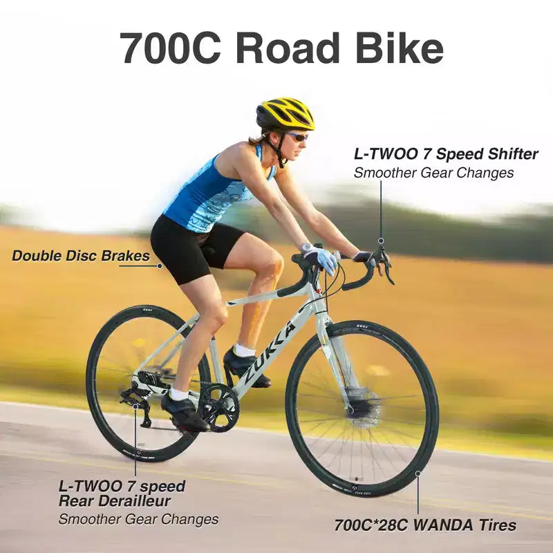 Bici da Strada Okak 700C con Sistema a 7 Velocità, Bici per Adulti con Telaio e Cerchio in Lega di Alluminio, Bici con Freno a Disco per Uomini e Donne