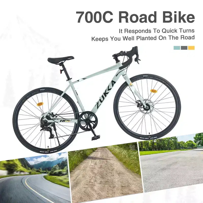 Bici da Strada Okak 700C con Sistema a 7 Velocità, Bici per Adulti con Telaio e Cerchio in Lega di Alluminio, Bici con Freno a Disco per Uomini e Donne