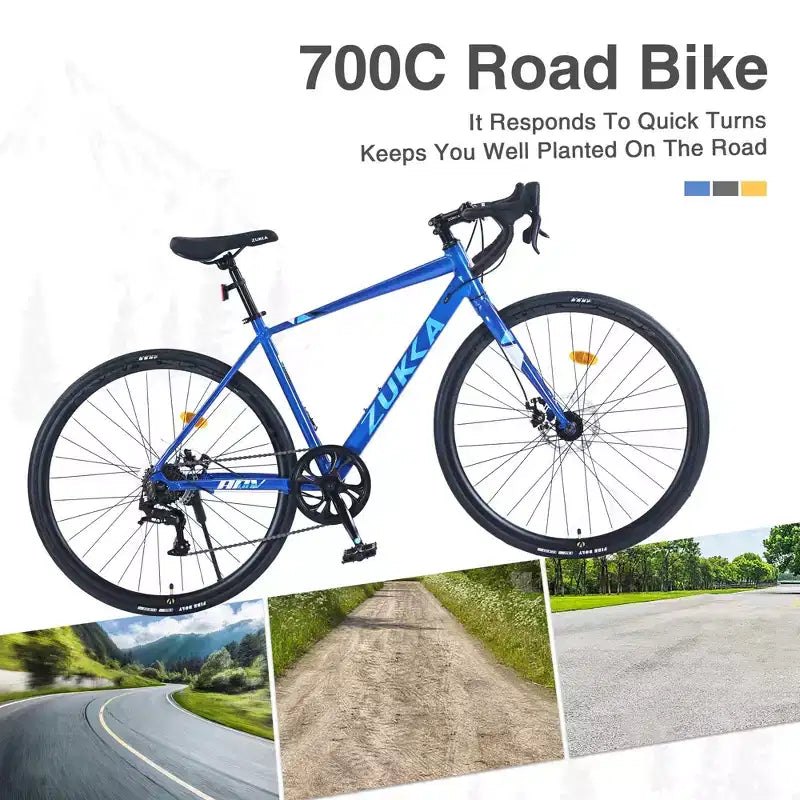 Bici da Strada Okak 700C con Sistema a 7 Velocità, Bici per Adulti con Telaio e Cerchio in Lega di Alluminio, Bici con Freno a Disco per Uomini e Donne