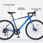 Bici da Strada Okak 700C con Sistema a 7 Velocità, Bici per Adulti con Telaio e Cerchio in Lega di Alluminio, Bici con Freno a Disco per Uomini e Donne