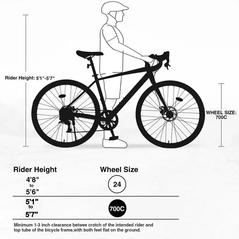 Bici da Strada Okak 700C con Sistema a 7 Velocità, Bici per Adulti con Telaio e Cerchio in Lega di Alluminio, Bici con Freno a Disco per Uomini e Donne