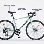 Bici da Strada Okak 700C con Sistema a 7 Velocità, Bici per Adulti con Telaio e Cerchio in Lega di Alluminio, Bici con Freno a Disco per Uomini e Donne