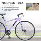 Okak 700C Bici Ibrida con Telaio in Lega di Alluminio e Freni a Doppio Disco, Bici da Strada con Manubrio Piatto, Bici per Adulti per Ciclismo su Strada e Viaggi