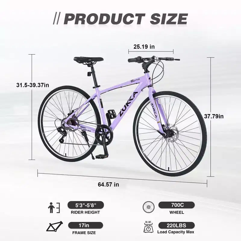 Okak 700C Bici Ibrida con Telaio in Lega di Alluminio e Freni a Doppio Disco, Bici da Strada con Manubrio Piatto, Bici per Adulti per Ciclismo su Strada e Viaggi