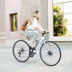 Okak 700C Bici Ibrida con Telaio in Lega di Alluminio e Freni a Doppio Disco, Bici da Strada con Manubrio Piatto, Bici per Adulti per Ciclismo su Strada e Viaggi