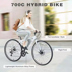 Okak 700C Bici Ibrida con Telaio in Lega di Alluminio e Freni a Doppio Disco, Bici da Strada con Manubrio Piatto, Bici per Adulti per Ciclismo su Strada e Viaggi