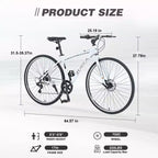 Okak 700C Bici Ibrida con Telaio in Lega di Alluminio e Freni a Doppio Disco, Bici da Strada con Manubrio Piatto, Bici per Adulti per Ciclismo su Strada e Viaggi