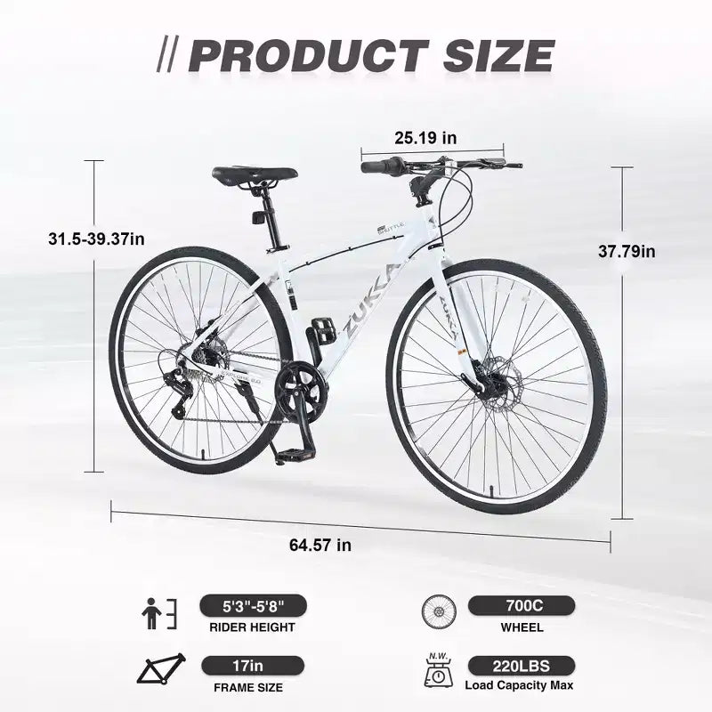 Okak 700C Bici Ibrida con Telaio in Lega di Alluminio e Freni a Doppio Disco, Bici da Strada con Manubrio Piatto, Bici per Adulti per Ciclismo su Strada e Viaggi