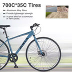 Okak 700C Bici Ibrida con Telaio in Lega di Alluminio e Freni a Doppio Disco, Bici da Strada con Manubrio Piatto, Bici per Adulti per Ciclismo su Strada e Viaggi