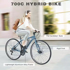 Okak 700C Bici Ibrida con Telaio in Lega di Alluminio e Freni a Doppio Disco, Bici da Strada con Manubrio Piatto, Bici per Adulti per Ciclismo su Strada e Viaggi