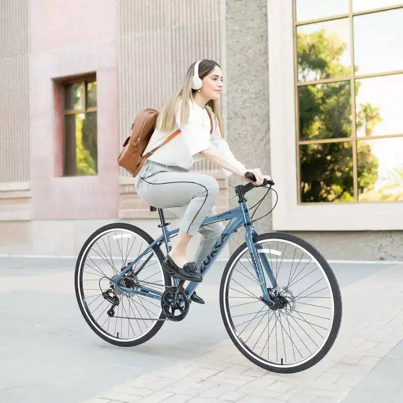 Okak 700C Bici Ibrida con Telaio in Lega di Alluminio e Freni a Doppio Disco, Bici da Strada con Manubrio Piatto, Bici per Adulti per Ciclismo su Strada e Viaggi