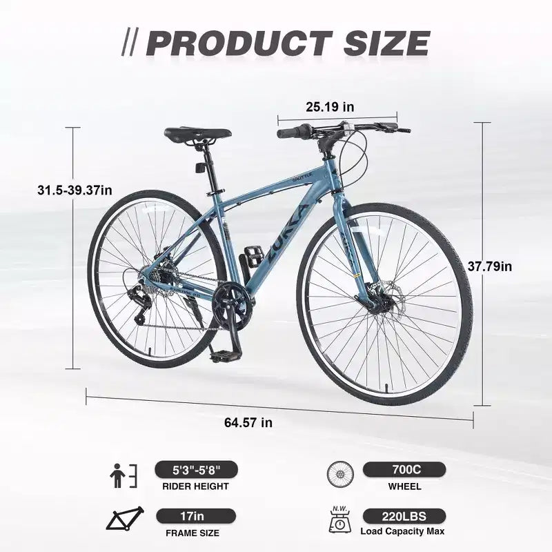 Okak 700C Bici Ibrida con Telaio in Lega di Alluminio e Freni a Doppio Disco, Bici da Strada con Manubrio Piatto, Bici per Adulti per Ciclismo su Strada e Viaggi