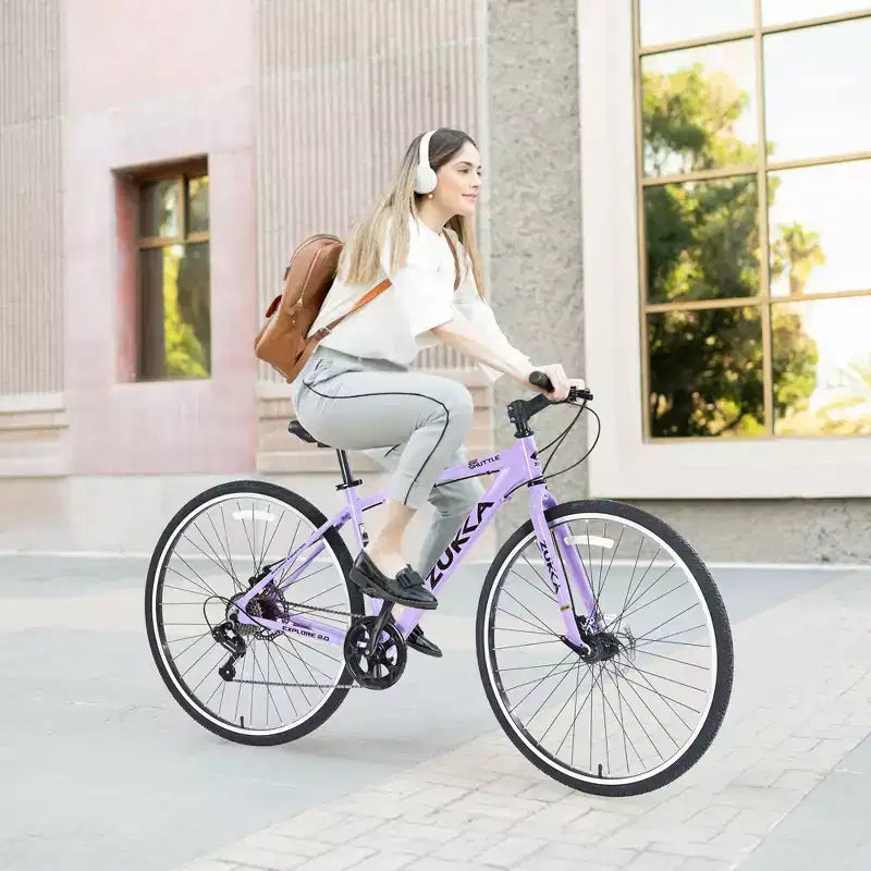 Okak 700C Bici Ibrida con Telaio in Lega di Alluminio e Freni a Doppio Disco, Bici da Strada con Manubrio Piatto, Bici per Adulti per Ciclismo su Strada e Viaggi