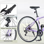 Okak 700C Bici Ibrida con Telaio in Lega di Alluminio e Freni a Doppio Disco, Bici da Strada con Manubrio Piatto, Bici per Adulti per Ciclismo su Strada e Viaggi