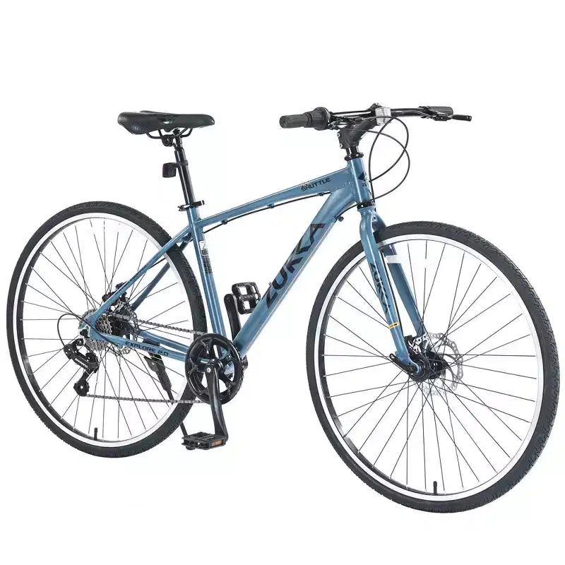Okak 700C Hybrid Bike with Aluminum Alloy Frame and Double Disc Brakes, Flat Handlebar Road Bike, Adult Bike for Road Cycling and Traval