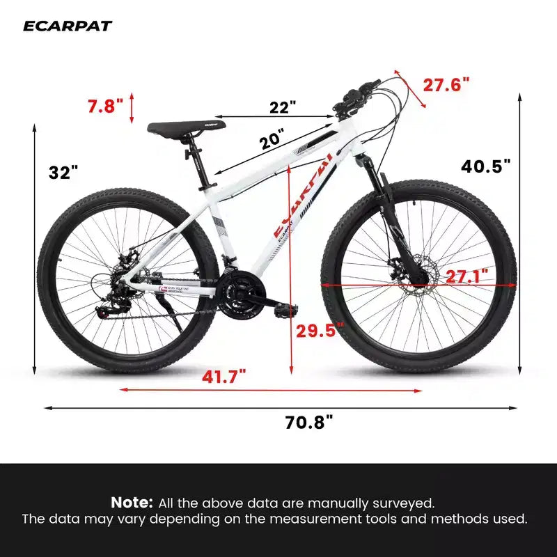 Okak Bicicletta da Montagna da 27" con Forcella Ammortizzata e Telaio in Alluminio, Bici da Dirt da 21 Velocità con Freno a Disco, Bici per Adulti per Uomini e Donne