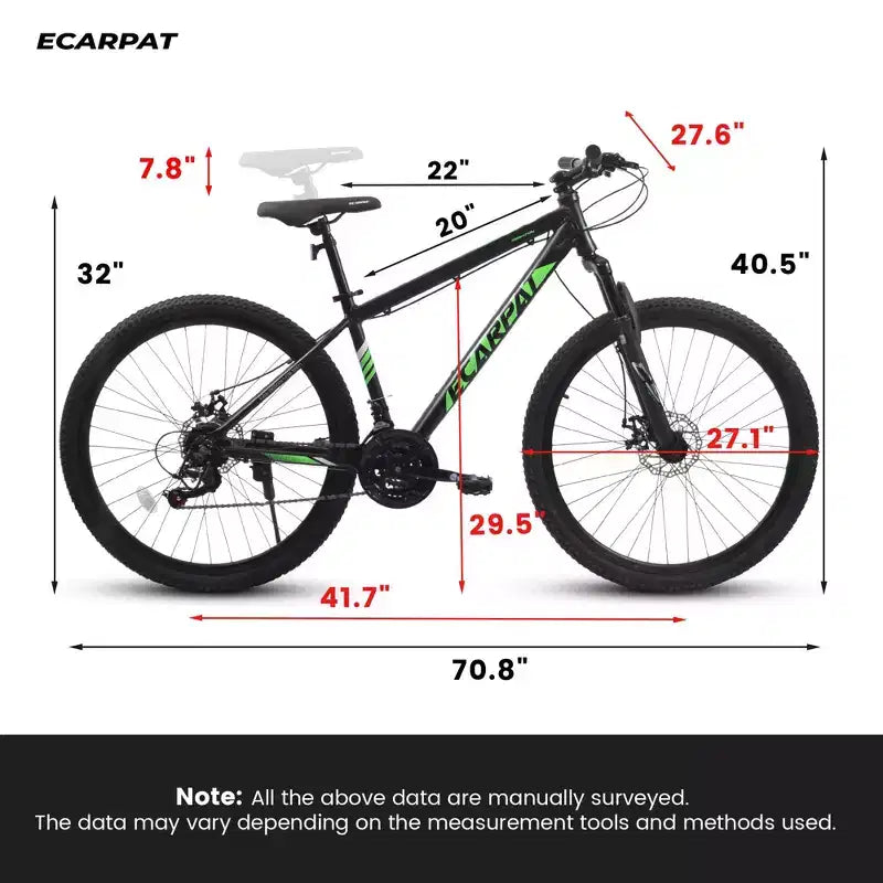 Okak Bicicletta da Montagna da 27" con Forcella Ammortizzata e Telaio in Alluminio, Bici da Dirt da 21 Velocità con Freno a Disco, Bici per Adulti per Uomini e Donne