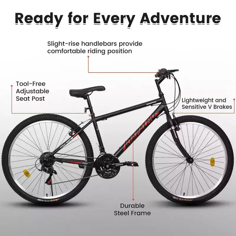 Okak Bici da Montagna con Telaio in Acciaio al Carbonio da 24 Pollici, Bici per Bambini a 21 Velocità con Doppio Freno a V e Sella Ergonomica, Bicicletta per Pendolarismo e Viaggi