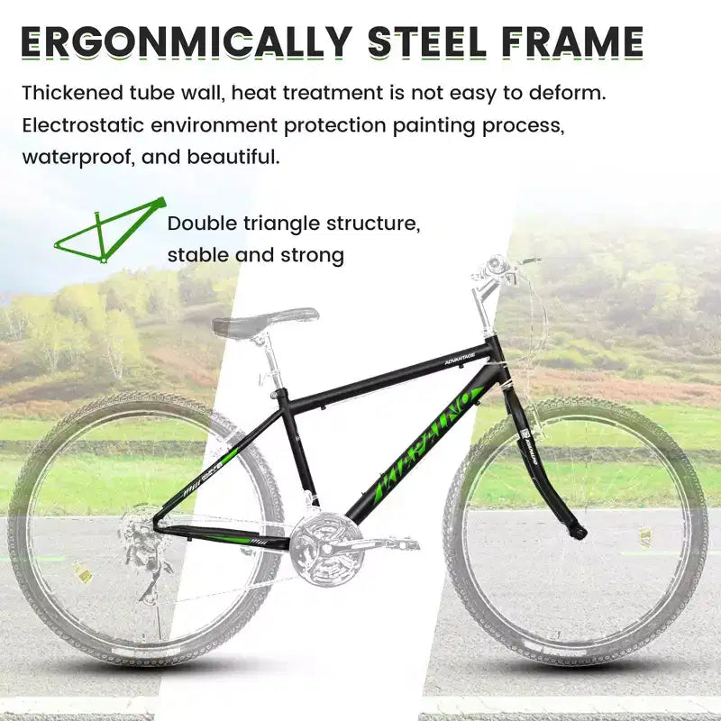 Okak Bici da Montagna con Telaio in Acciaio al Carbonio da 24 Pollici, Bici per Bambini a 21 Velocità con Doppio Freno a V e Sella Ergonomica, Bicicletta per Pendolarismo e Viaggi